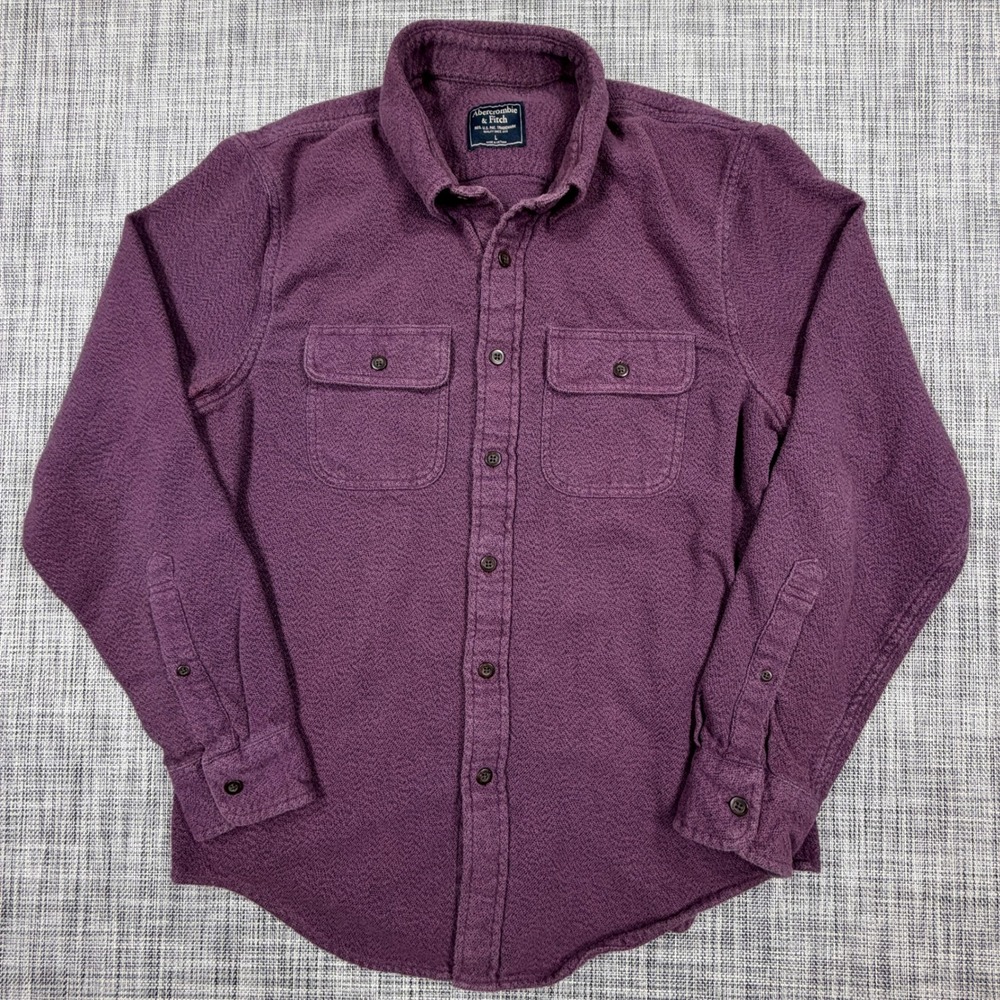 Abercrombie & Fitch Men L Shirt Purple Textured 100% Cotton Long Sleeve ButtonUp